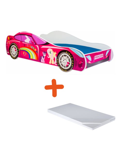 Lit + Matelas - Voiture Rose Licorne Magique 140 x 70 cm - Kiabi