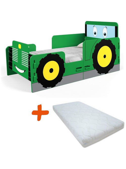 Lit +matelas à clipser modèle TED Le tracteur vert - Kiabi