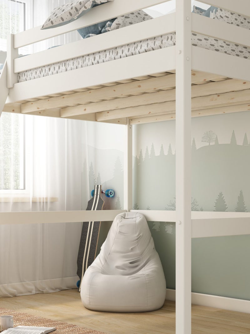 Lit mezzanine 2 places pin massif  ISIDORE Blanc - Kiabi