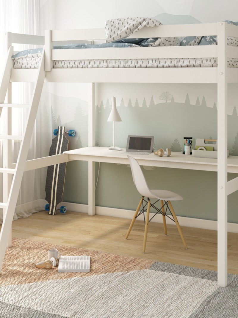 Lit mezzanine 2 places pin massif  ISIDORE Blanc - Kiabi