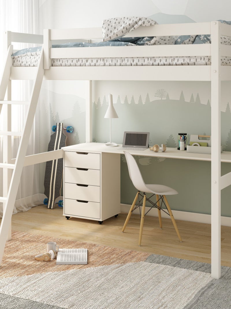 Lit mezzanine 2 places pin massif  ISIDORE Blanc - Kiabi