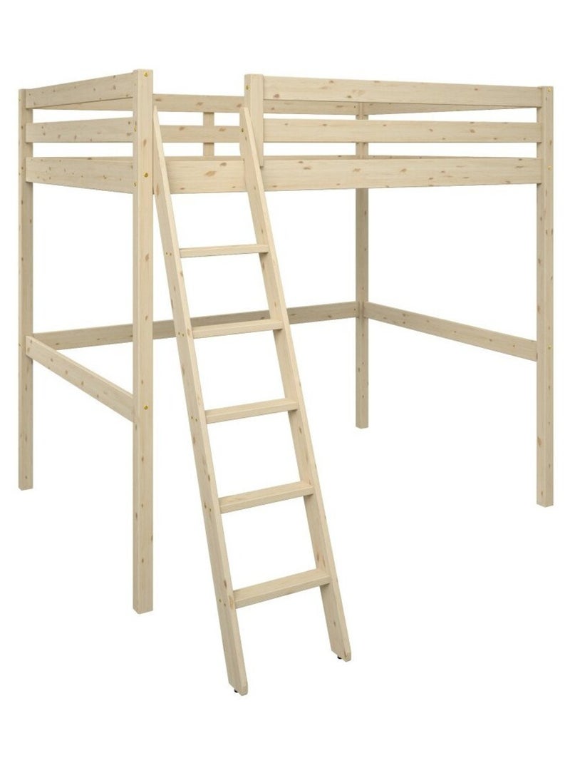 Lit mezzanine 2 places pin massif naturel  ISIDORE Bois naturel - Kiabi