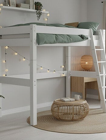 Lit mezzanine à échelle inclinée pin massif LILJA