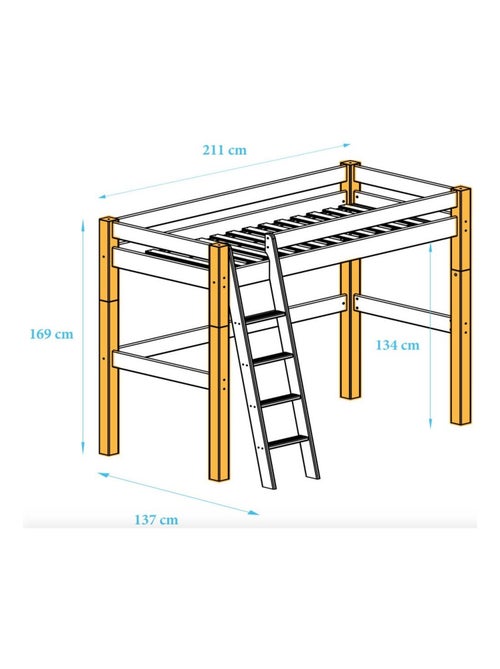 Lit mezzanine à échelle inclinée pin massif  LILJA - Kiabi