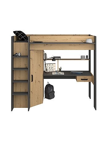 Lit mezzanine avec armoire et bureau