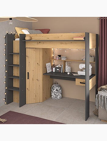 Lit mezzanine avec armoire et bureau