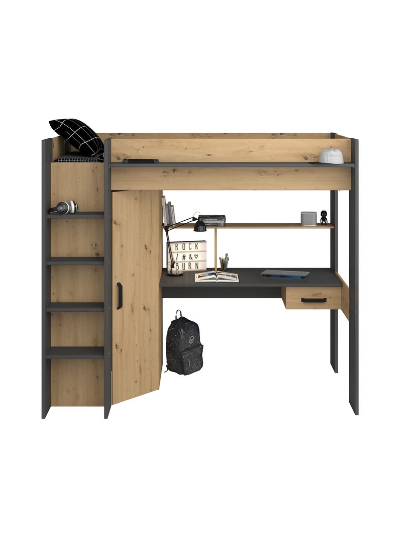 Lit mezzanine avec armoire et bureau Marron clair - Kiabi