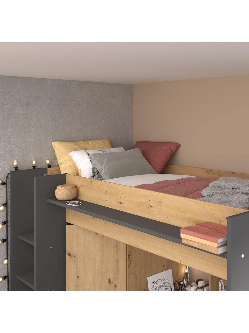 Lit mezzanine avec armoire et bureau Marron clair - Kiabi