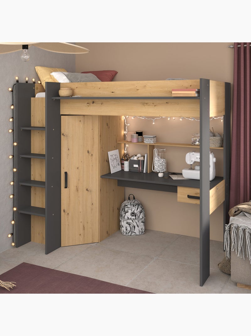 Lit mezzanine avec armoire et bureau Marron clair - Kiabi
