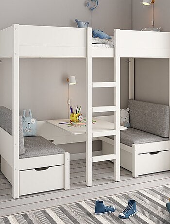 Lit mezzanine avec banquette lit d'appoint pin massif LEOPOLD