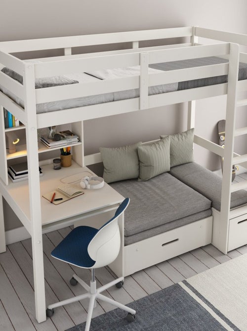 Lit mezzanine avec bureau et chauffeuse pin massif  ARTHUR - Kiabi