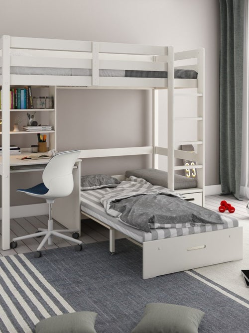 Lit mezzanine avec bureau et chauffeuse pin massif  ARTHUR - Kiabi