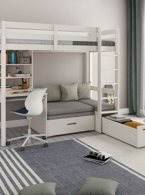 Lit mezzanine avec bureau et chauffeuse pin massif  ARTHUR - Kiabi