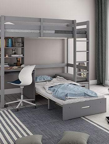 Lit mezzanine avec bureau et chauffeuse pin massif ARTHUR