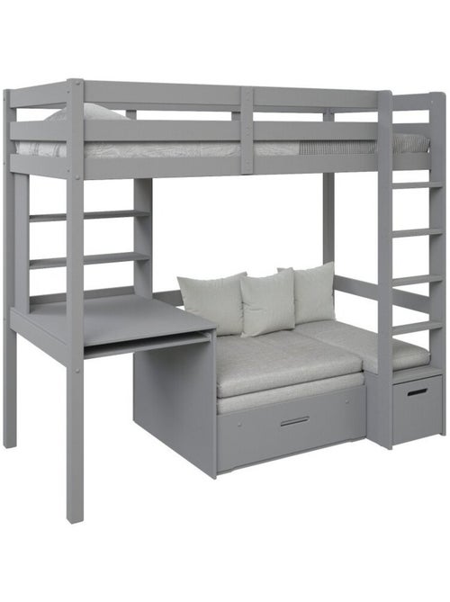 Lit mezzanine avec bureau et chauffeuse pin massif   ARTHUR - Kiabi