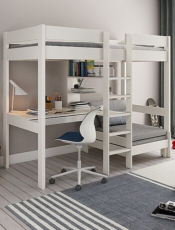 Lit mezzanine avec bureau et chauffeuse pin massif BASILE