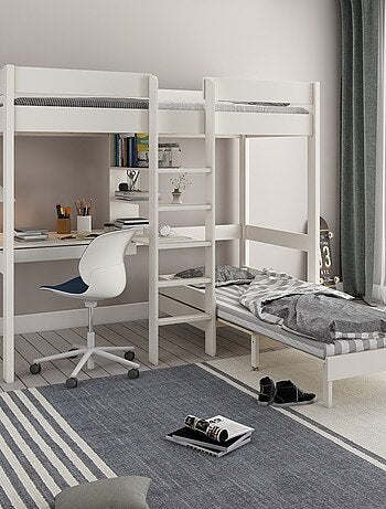 Lit mezzanine avec bureau et chauffeuse pin massif BASILE
