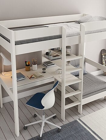 Lit mezzanine avec bureau et chauffeuse pin massif BASILE