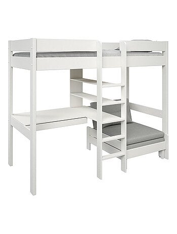 Lit mezzanine avec bureau et chauffeuse pin massif BASILE
