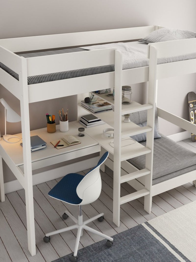 Lit mezzanine avec bureau et chauffeuse pin massif  BASILE Blanc - Kiabi