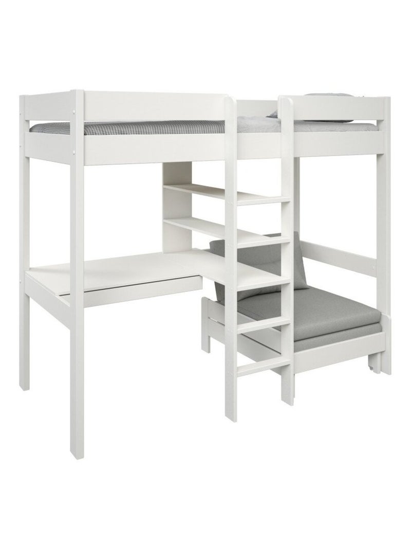 Lit mezzanine avec bureau et chauffeuse pin massif  BASILE Blanc - Kiabi
