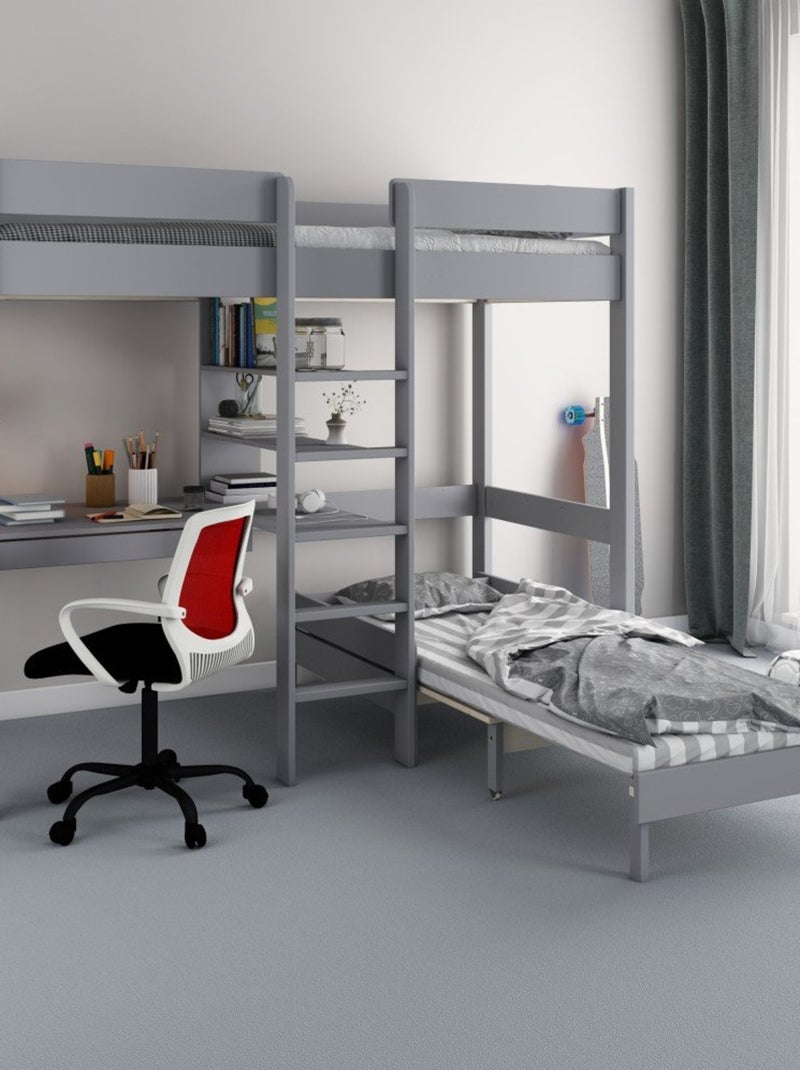 Lit mezzanine avec bureau et chauffeuse pin massif   BASILE Gris - Kiabi