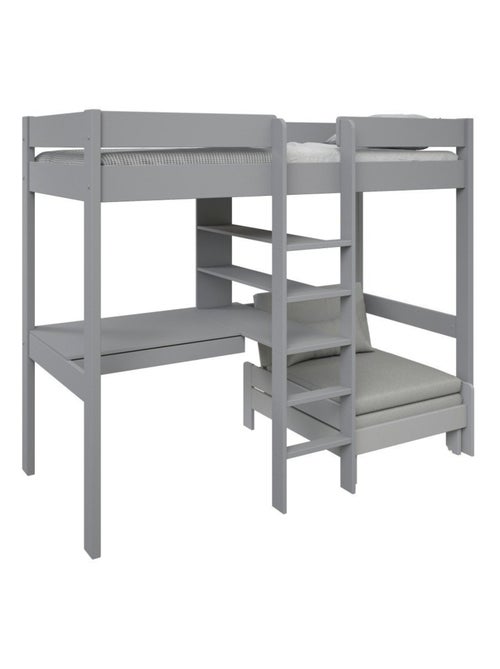 Lit mezzanine avec bureau et chauffeuse pin massif   BASILE - Kiabi