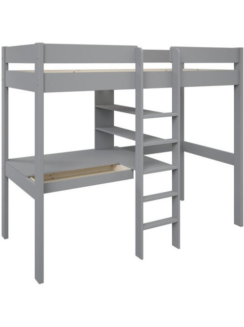 Lit mezzanine avec bureau et chauffeuse pin massif   BASILE - Kiabi