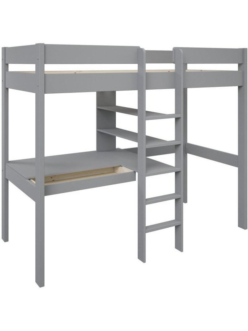 Lit mezzanine avec bureau et chauffeuse pin massif   BASILE Gris - Kiabi