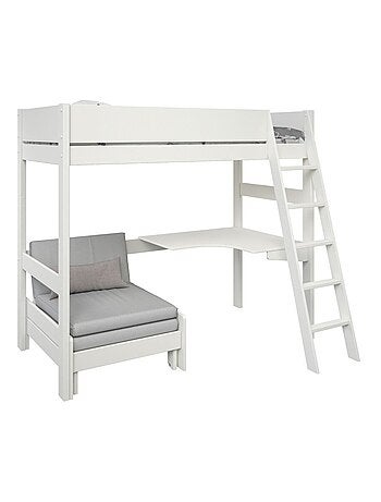 Lit mezzanine avec bureau et chauffeuse pin massif COLETTE