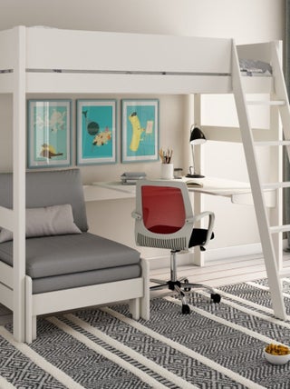 Lit mezzanine avec bureau et chauffeuse pin massif  COLETTE