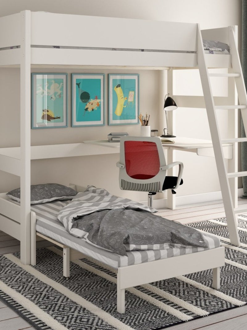 Lit mezzanine avec bureau et chauffeuse pin massif  COLETTE Blanc - Kiabi