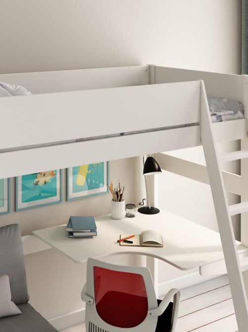 Lit mezzanine avec bureau et chauffeuse pin massif  COLETTE - Kiabi