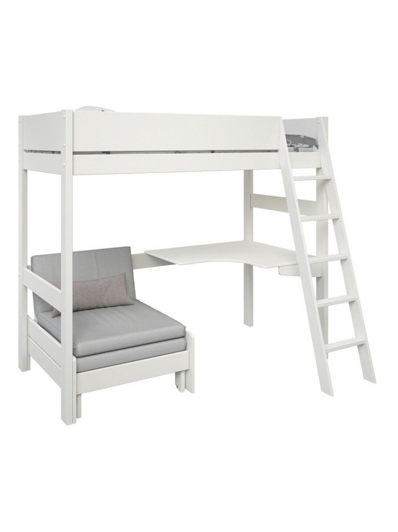 Lit mezzanine avec bureau et chauffeuse pin massif  COLETTE Blanc - Kiabi