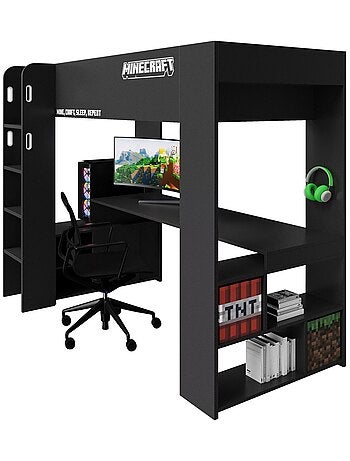 Lit mezzanine avec bureau et éclairage LED 'Roba' - Minecraft