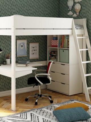 Lit mezzanine avec bureau et rangements pin massif  COLETTE