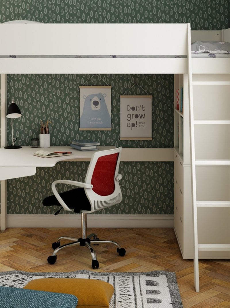 Lit mezzanine avec bureau et rangements pin massif  COLETTE Blanc - Kiabi
