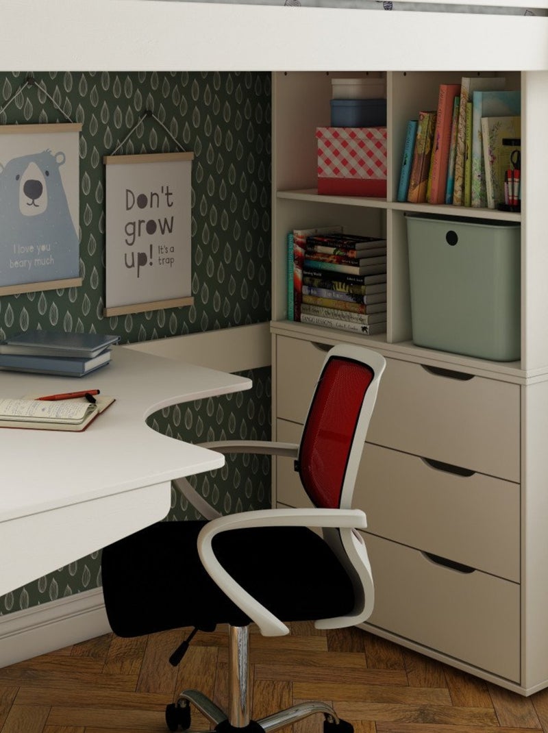 Lit mezzanine avec bureau et rangements pin massif  COLETTE Blanc - Kiabi