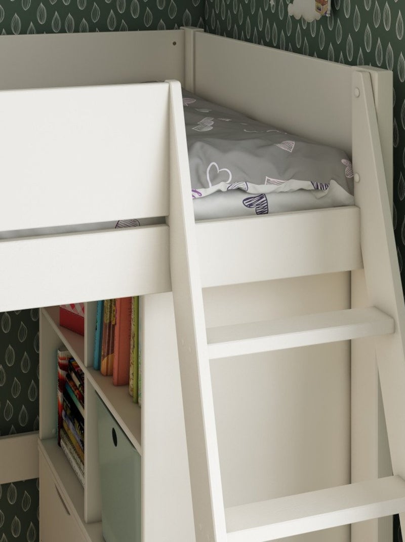 Lit mezzanine avec bureau et rangements pin massif  COLETTE Blanc - Kiabi