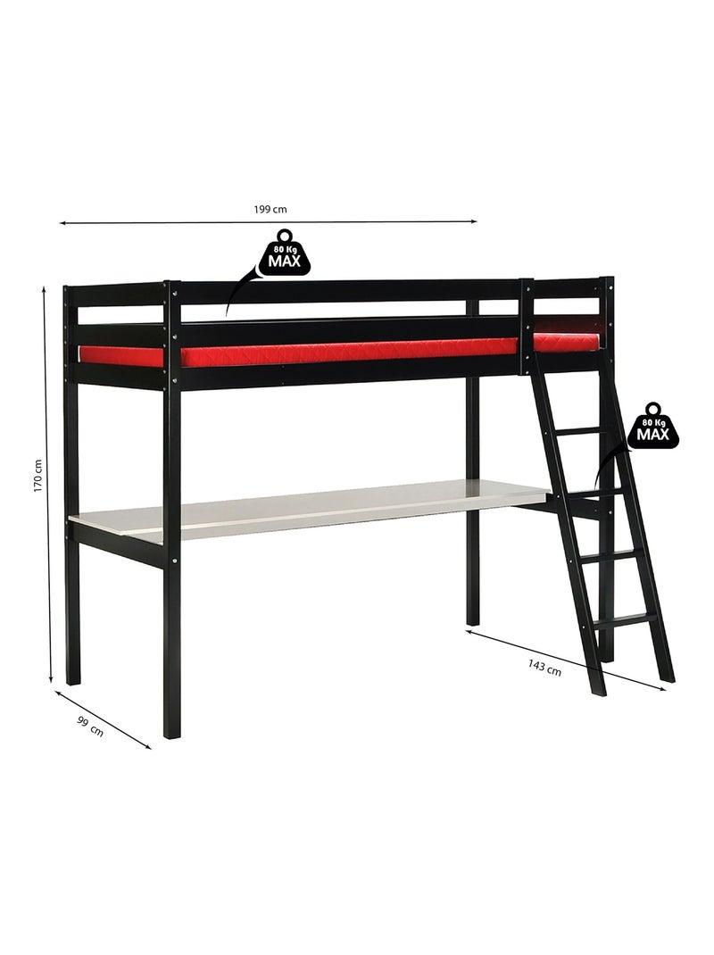 Lit mezzanine avec bureau Noir - Kiabi
