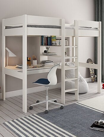 Lit mezzanine avec bureau pin massif BASILE