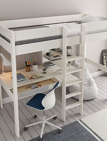 Lit mezzanine avec bureau pin massif BASILE