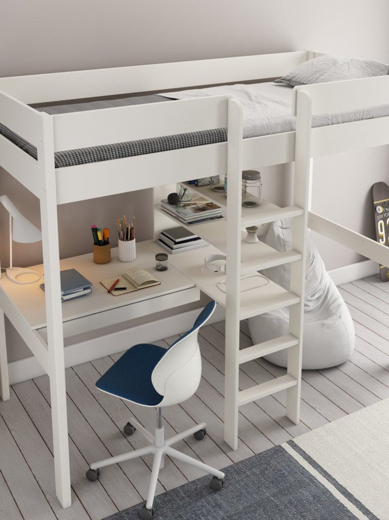 Lit mezzanine avec bureau pin massif  BASILE Blanc - Kiabi
