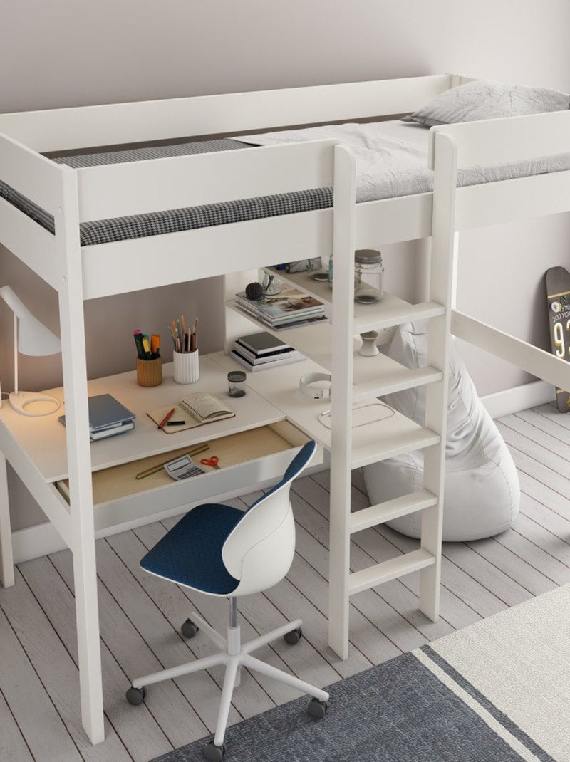 Lit mezzanine avec bureau pin massif  BASILE Blanc - Kiabi
