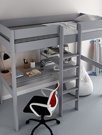 Lit mezzanine avec bureau pin massif BASILE