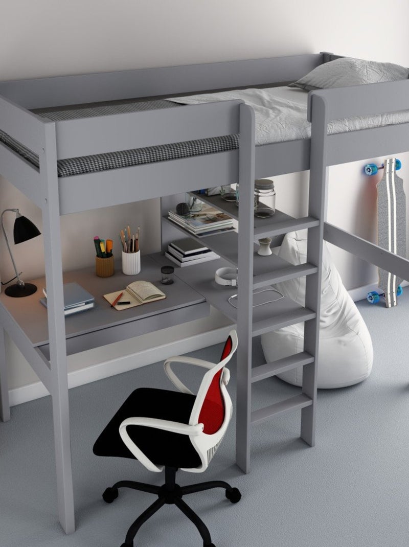Lit mezzanine avec bureau pin massif   BASILE Gris - Kiabi