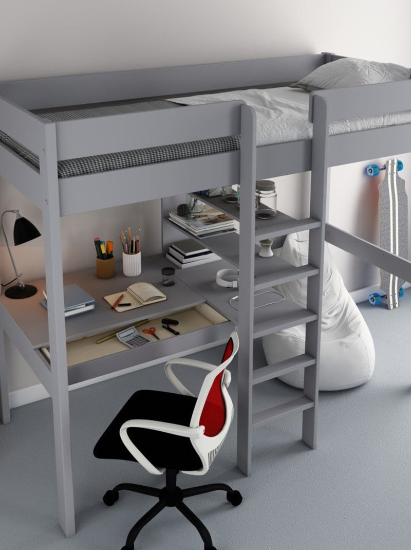 Lit mezzanine avec bureau pin massif   BASILE Gris - Kiabi