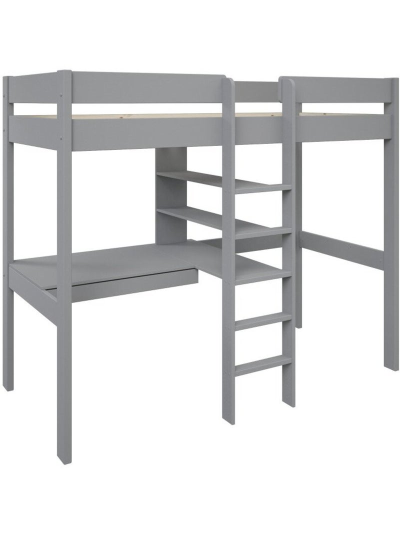 Lit mezzanine avec bureau pin massif   BASILE Gris - Kiabi