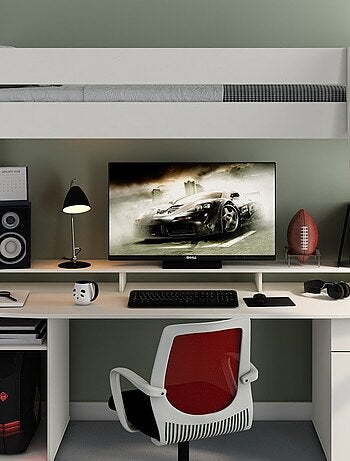 Lit mezzanine avec bureau pin massif EDOUARD