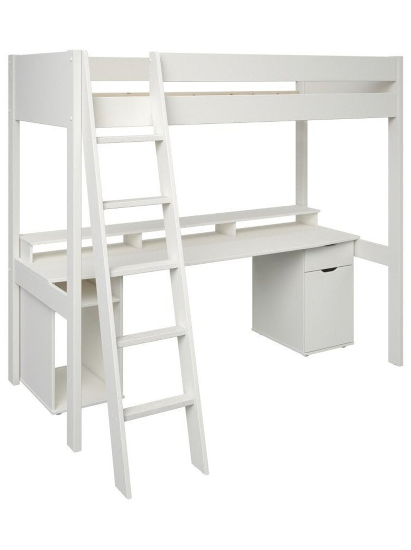 Lit mezzanine avec bureau pin massif  EDOUARD Blanc - Kiabi